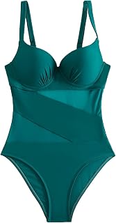 Generic Swimsuit for Women 2024 One Piece Modest High Waisted Criss Cross V Neck Mesh Monokini Swimwear Slimming Bathing Suit