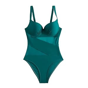 Swimsuit for Women 2024 One Piece Modest High Waisted Criss Cross V Neck Mesh Monokini Swimwear Slimming Bathing
