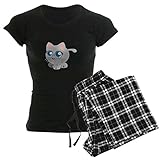 CafePress Damen Schlafanzug Anime Kitty, dunkel Gr. 36, Mit Checker Hose