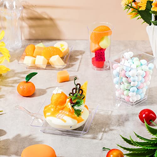 Nuogo 300 Pcs Mini Dessert Cup Set with Spoon 5.6 oz Square Plastic Dessert Cup 3 oz Round Shooter Container 3.6 Inch Clear Plastic Plate Disposable Container for Party Pudding Appetizer(Clear) by Nuogo - Image 5