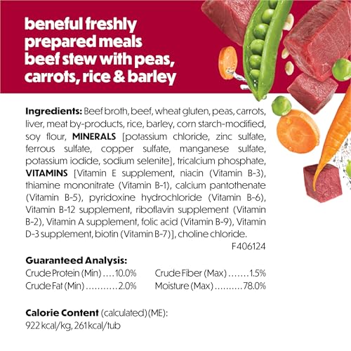 Purina Beneful Wet Dog Food Freshly Prepared Meals Beef Stew with Peas, Carrots, Rice, and Barley - (Pack of 8) 10 oz. Tubs