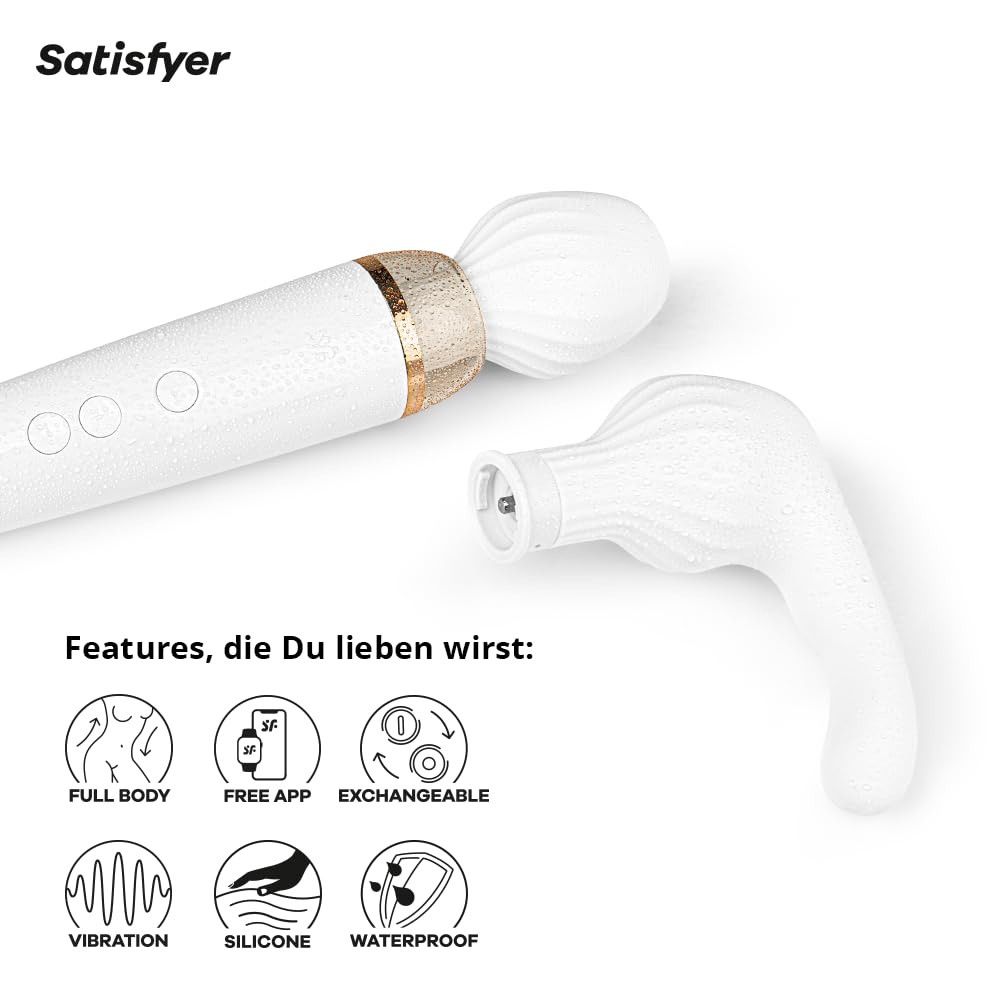 Satisfyer Double Wand-er Frau Connect App Massager XXL | Extra starker Vibrator mit App-Steuerung | Wasserdicht (IPX7) & aus Silikon | Körpermassage und erotische Stimulation | Sex-Spielzeug
