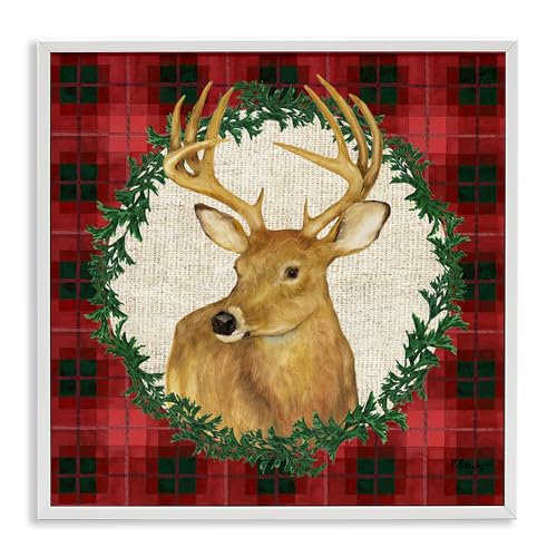 Deer Plaid Wreath Holiday, 17 x 17 Inch Framed Giclée Print