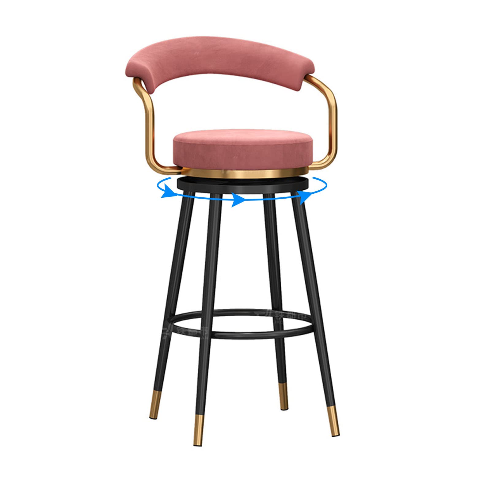 Tabourets de Bar pivotants Modernes - Chaises de Salle à Manger en Velours avec Dossier, Hauteur comptoir, Repose-Pieds doré/Noir, élégantes pour Bar et îlot de Cuisine, Ensemble de 2 pièces