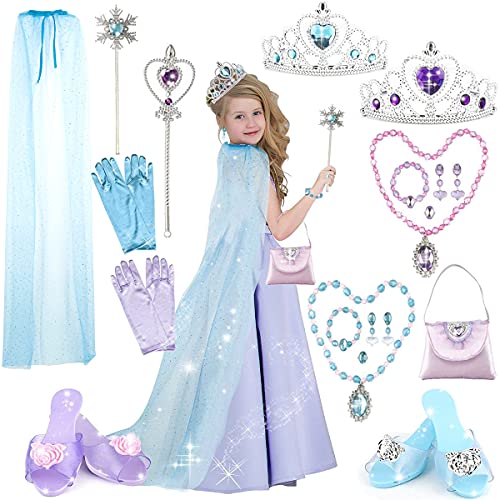 Princess Dress Up Clothes for Little Girls â€“ Chibon Princess Toys with Heel Shoes, Purse, Cloak, Crowns Tiaras & Jewelry, Princess Accessories for Little Girls Toddlers, Birthday Christmas Favor