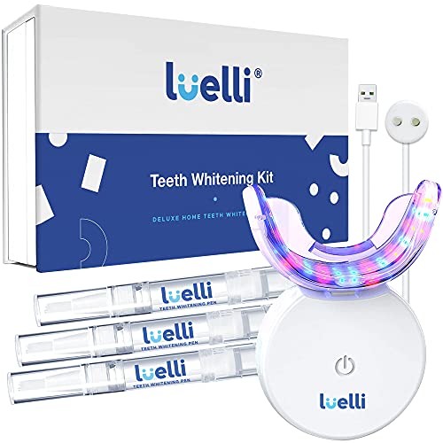 Luelli Teeth Whitening Kit with 32 LED Lights | Teeth Whitener for Sensitive Teeth, Enamel Safe, Professional Wireless Tooth Whitening Kit with Tray and (3)Whitening Gel Pen for Home, Travel