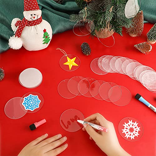 50 Pieces 3 Inch Acrylic Christmas Keychain Blanks Transparent Circle Clear Acrylic Christmas Ornament Blanks Christmas Ornaments（Circle With Hole, 120 Pieces） #TOP3