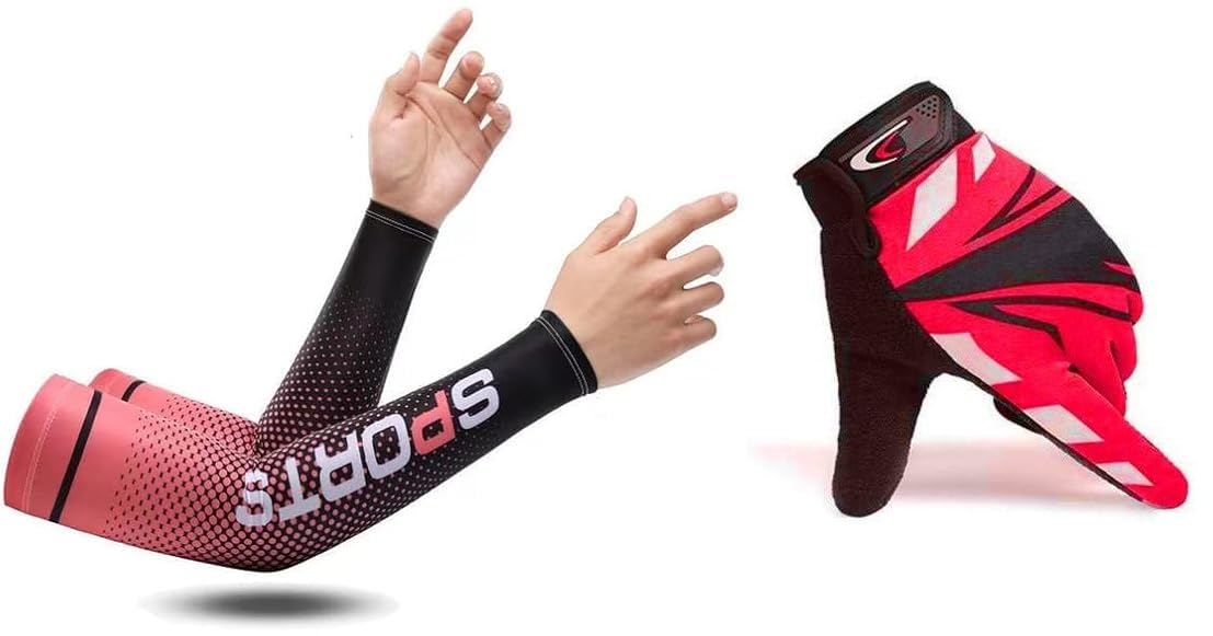 Leosportz Riding Gloves with Arm Sleeves - UV Protection Sleeves for Men Women | Motocross Stretchable Gloves Driving Gloves (Red)-image-26