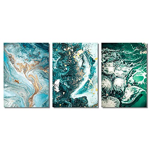 Toile ocean vert bleu abstrait moderne - Ensemble triptyque 40x60cm haute finition