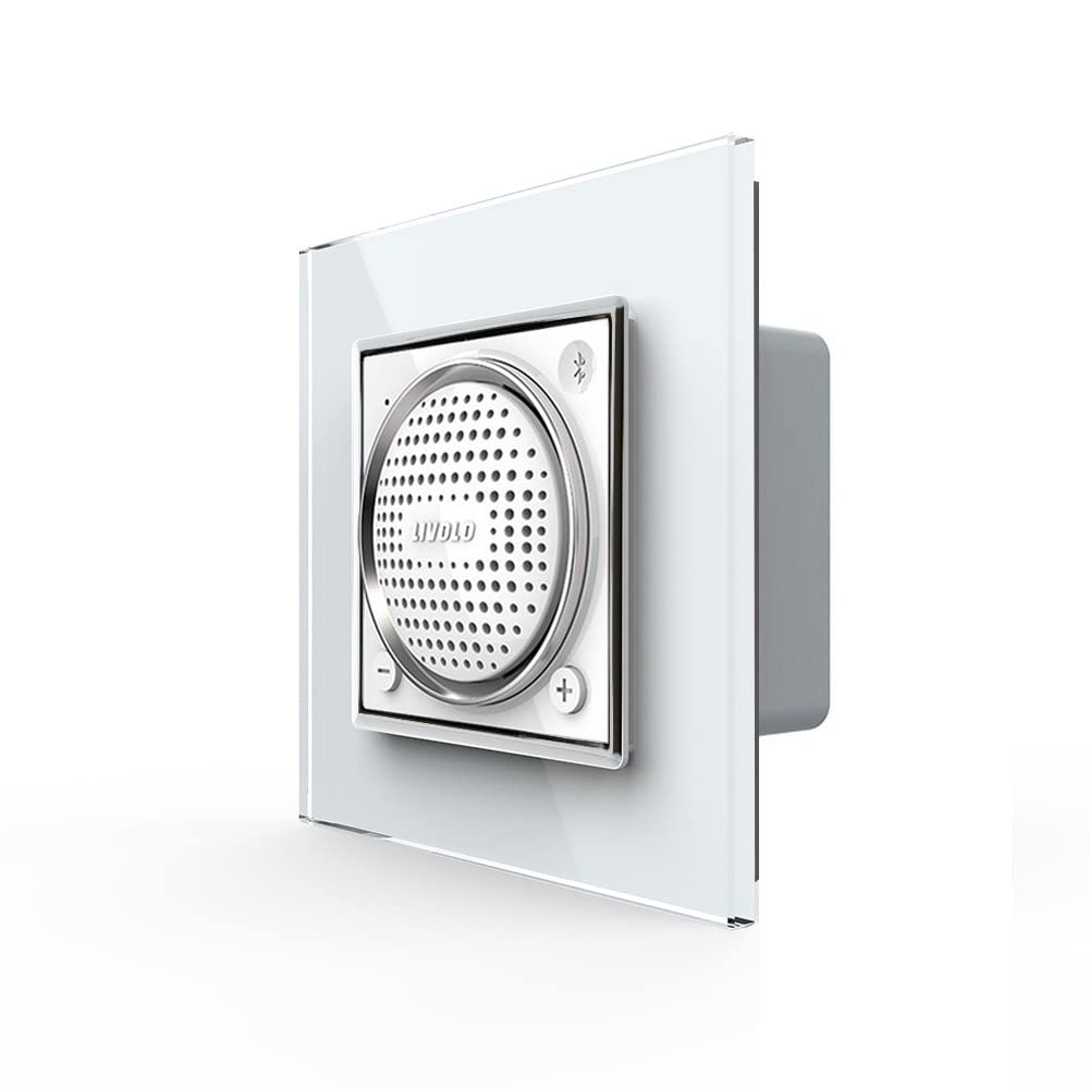 Luxus-Time LIVOLO Altoparlante Bluetooth da parete altoparlante da incasso per presa audio con cornice in vetro bianco per musica podcast in ufficio casa VL-FCF-2WP-11-SR-11