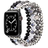 V.R.HOPE Bracelet de perles compatible avec Apple Watch 38 mm, 40 mm, 41 mm, 42 mm, pour femme, mode cristal, élastique et extensible, convient pour iWatch SE et séries 10 9 8 7 6 5 4 3 2 1 - Noir