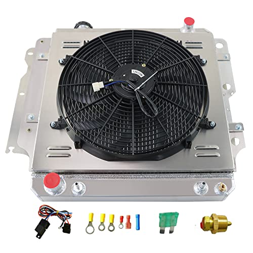 Radrace 3 Row Aluminum Radiator Shroud Fan Relay For 1987-2006 Jeep Wrangler Tj 88 89 90 91 92 93 94 95 96 97 98 99 01 02 03 04 05 Radiators 2.4L 2.5L 4.0L 4.2L L4 L6 #TOP1