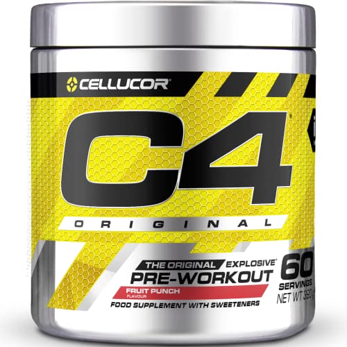 Original C4 - Suplemento en polvo antes del trabajo - Cóctel de frutas Bebida energética para antes de entrenar 150 mg de cafeína + beta alanina + monohidrato de creatina | 60 riales