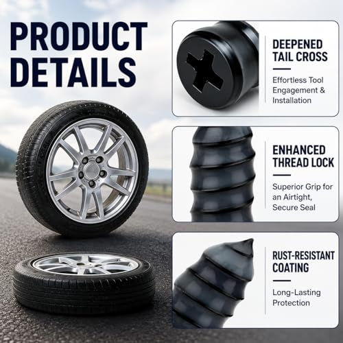 Image of Tire Repair Kit, Tire Repair Screws 10 Pcs, Tire Repair Glue 10ml | Screw in Tire Plugs Kit, Fast Self-Service Tire Repair Rubber Nails Kit for Car, Motorcycle, Bike, Truck, Tractor, Garage