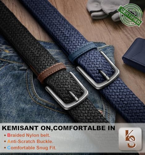 Image of KEMISANT Men's Golf Belt Nulti-pack, Braided Woven Stretch Belt for Gift Men Casual Jeans Sports Work 1 3 /8 inch