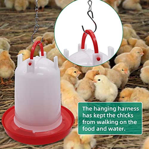 Poultry Feeder and Waterer Kit - 1.5KG Chick Feeder and 1.5L Chicken Waterer with 2pcs S Hooks, Plastic Hanging Feeder and Waterer Set for Coop