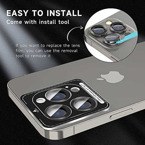 Fewdew For Iphone 14 Pro Max/ Iphone 14 Pro Camera Lens Protector, 9H Tempered Glass [Anti Scrach] [Ultra Hd] Metal Individual Ring Camera Screen Protector Cover [Installation Tray][Removal Tool],Black #TOP4