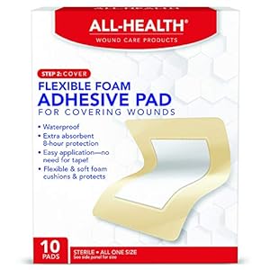 All Health Flexible Foam Adhesive Pad, 10 Pads, 3.5 in x 4.5 in, 8 Hour Protection | Waterproof Bandage for Covering Wounds