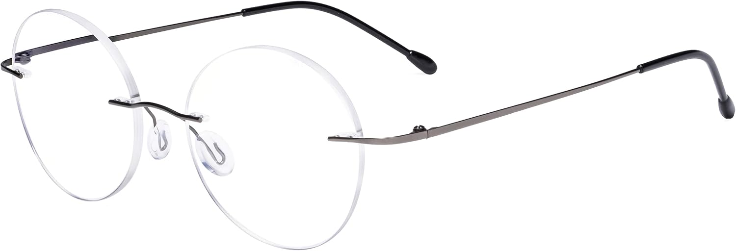 Eyekepper Frameless Reading Glasses Women - Round Rimless Readers Men Gunmetal +3.00