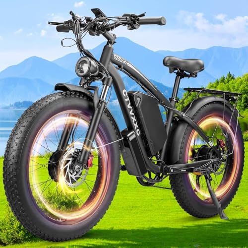 6000W Peak Dual Motor Ebike for Adults - 52V 34Ah Fast Electric Bike for Men Women 45 MPH,Up to 100 Miles,24' Fat Tire Lockable Suspension Electric Bicycle for Snow Off-Road Commuter Mountain E-Bike