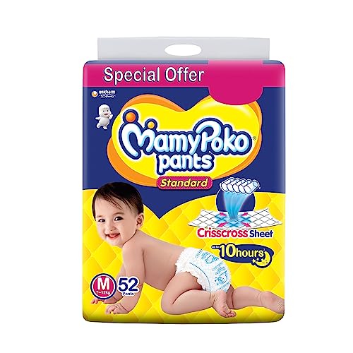 MamyPoko Pants Standard Baby Diapers, Medium (M), 52 Count, 7-12k...