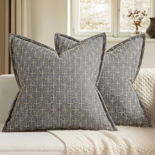 MIULEE Decorative Burlap Linen Throw Pillows Covers 20x20 Inch Dark