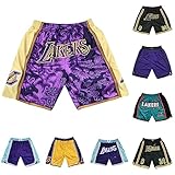 Basketball Shorts Herren Lakers 2023 Basketball Shorts Herren Los Angeles Basketball Lakers Sport Shorts Atmungsaktive Schnell Trocknend Sport Basketball Shorts mit Taschen #01Lila M