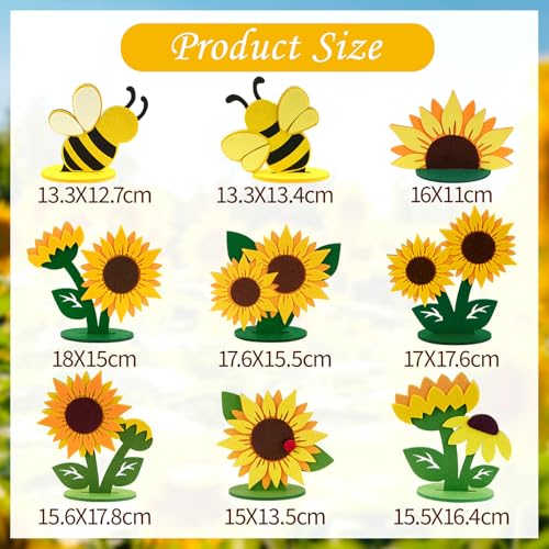 Image of 18PCS Sunflower Party Decorations Bee Party Decorations Yellow Honey Bee Felt Table Centerpieces for Tables Sunflower Decor for Home Office