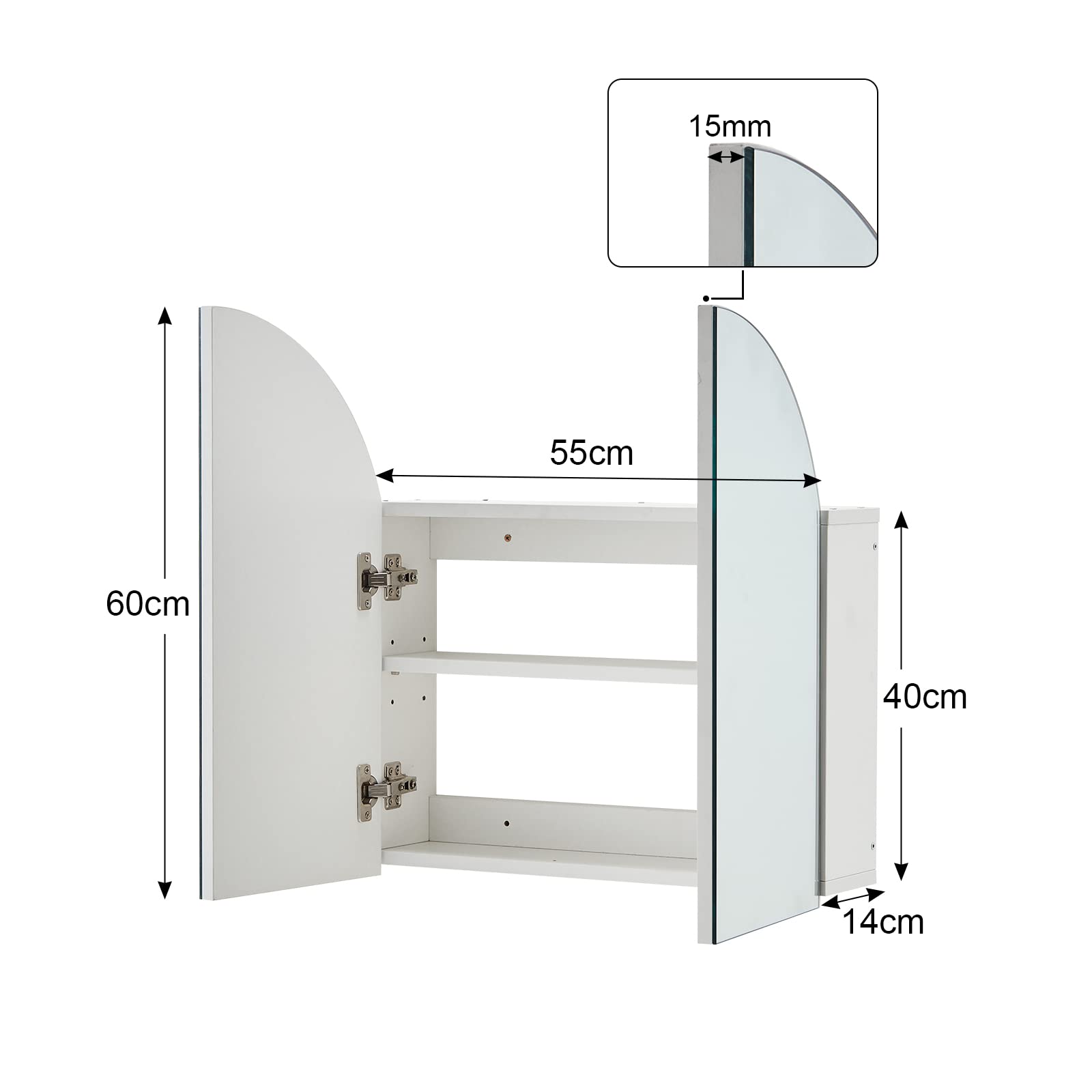 Armadietto da bagno con specchio bianco ad arco con mensola regolabile, soluzione elegante e funzionale per piccoli spazi, moderno bagno nization