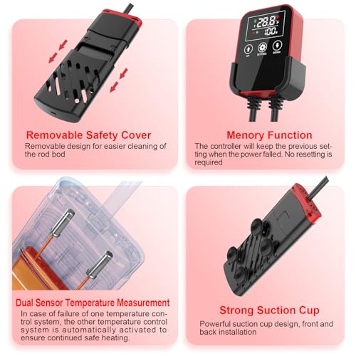 bykaeler Aquarium Heater 300W, PTC Ceramics Heating Rod, Submersible Fish Tank Heater with Dry-Run/Overheating Protection and Memory Function,Digital LED Display, for Freshwater and Saltwater