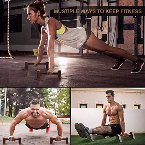 Image of Push-up Stand, 2 PCS Wood Pushup Bars Non-Slip Base Exercise Home Workout Equipment, 30CM Wooden Parallettes Handle Stands Grip for Men Strength Training, Planks Calisthenics