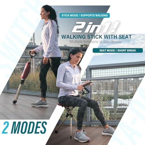 Image of STEP2GOLD Ta-Da Chair Series 2 PRO, Portable Trekking Hiking Pole, Folding Walking Stick with Seat, Walking Cane with Chair, Foldable Chair, Lightweight Aluminum, Easy Carry and Storage, Anti-Slip