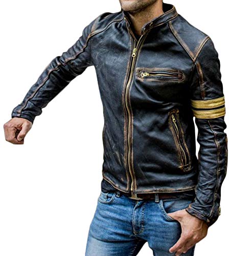 Motorcycle Black Leather Jacket Men - Vintage Biker Cafe Racer Real Lambskin Black Mens Motorcycle Jackets3