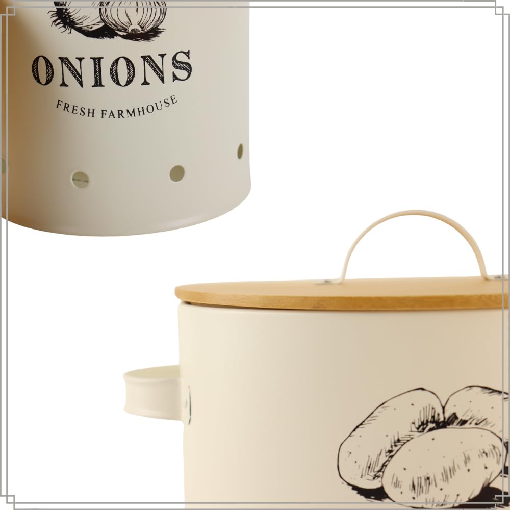 OTIX Vorratsgläser - mit Deckel - Beige - 3er Set - Knoblauchtopf - Zwiebeltopf - Kartoffeltopf - Metall