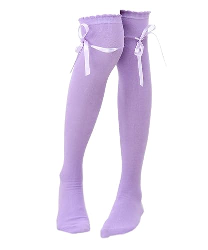 ZCYYYS Women's Thigh High Socks Lolita Gothic Over Knee Stocking Lace Up Thigh Stockings for Girls PTK12N - One Size - Light Purple