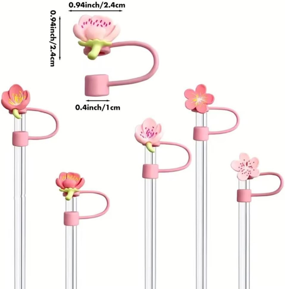 1Pc 10mm Pink Peach Blossom Shape Straw Silicone Straw Topper for Stanley 30&40 Oz Splash Proof Straw Topper,Reusable Cute Straw Cap Cover Drinking Straw Tip Covers for Stanley (D) - Image 4