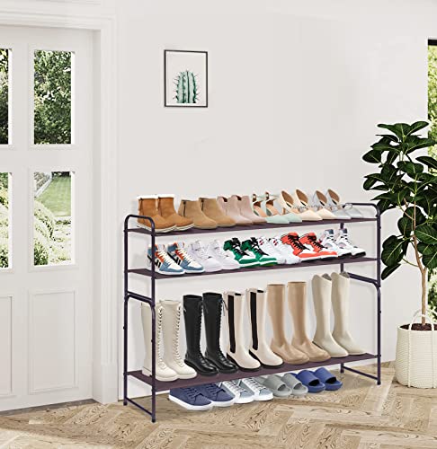 Aooda 2 Tier Long Shoe Rack For Closet Stackable Wide Low 18-Pairs Fabric Shoe Shelf Storage Organizer For Floor,Bedroom (Bronze) #TOP6