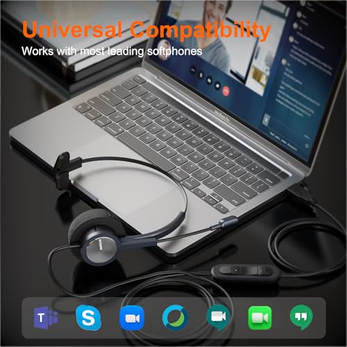 Image of emaiker corded USB Headset with Noise Cancelling Microphone PC Headphone with Mic Mute Volume Control Call Button for Office Call Center Skype Chat Teams Zoom Dragon Voice Recognition Speech Dictation