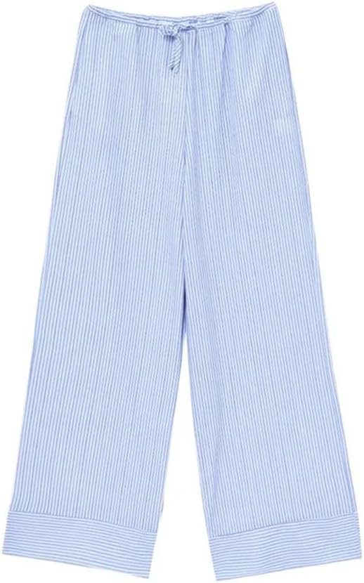 Women's Lace-Up Striped Trim Wide-Leg Pants