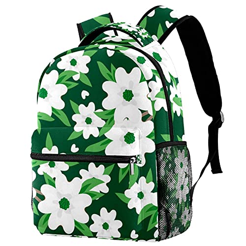 Sac à dos de voyage fleurs et feuilles vertes campus leisure daypacks avec porte-bouteille