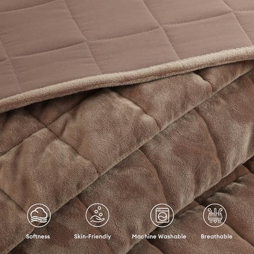 FFQSS Velvet Quilt Queen Size, Luxury Soft Bedding Set, Lightweight Cozy Warm Quilted 3-Piece Velvet Coverlet Bedspread Set with 2 Pillow Shams for All Season, Brown — view 6