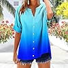 Womens Summer Ombre Shirts Gradient Color Short Sl... #1