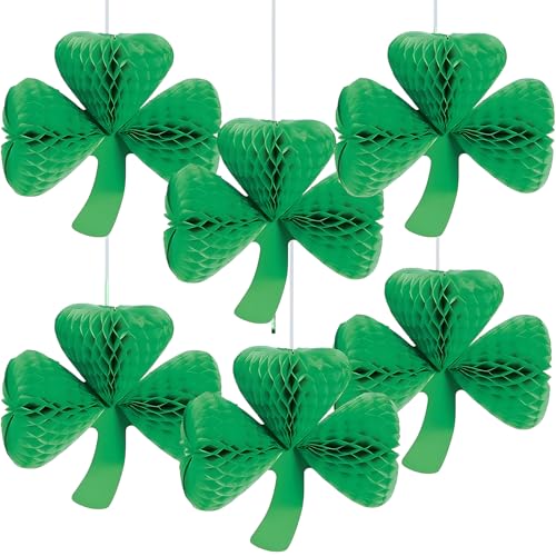 Image of AMYESE Green Shamrock Tissue Honeycomb Pom Poms, St. Patrick's Day Party Decoration Paper Hanging Honeycomb Balls 6pcs 7.3x6.3in for Birthday Graduation Baby Shower, Christmas Spring School DIY Party