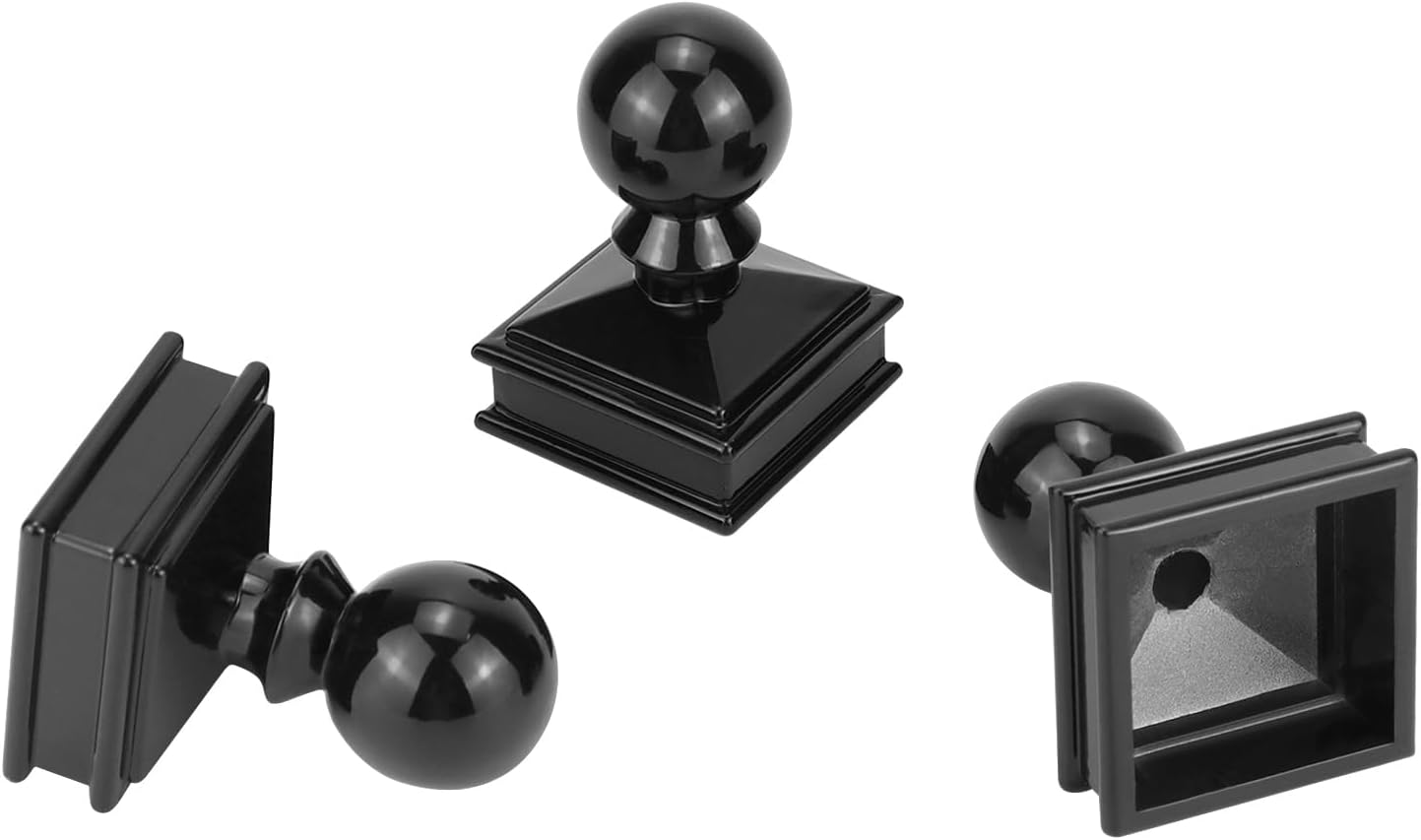 QWORK Fence Post Cap, 8 Pack 2" x 2" Decorative Piling Metal Caps with Top Ball, Black