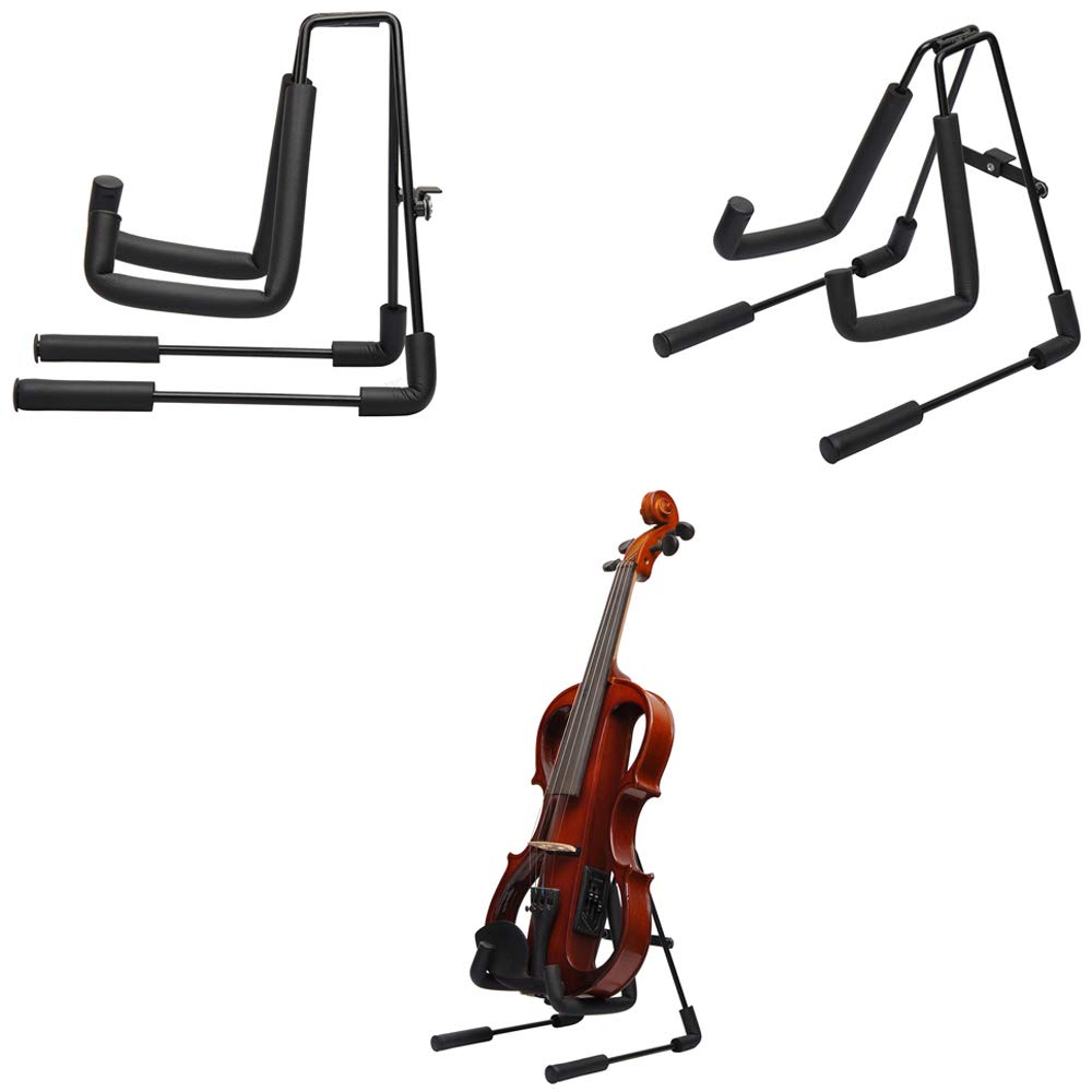 Soporte para Violín Ukelele, Soporte Plegable de Ukeleles, Mandolinas y Violines de Forma"A" - Metal, Color Negro