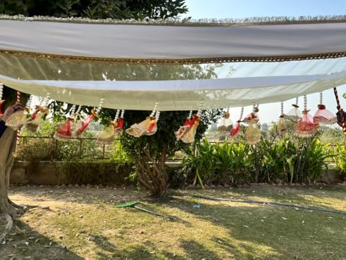 Image of Bridal Net Chunari Dupatta for Wedding Entry & Ceremony - Bridal Chunni, Pack of 1 (Red Gold on White Base)