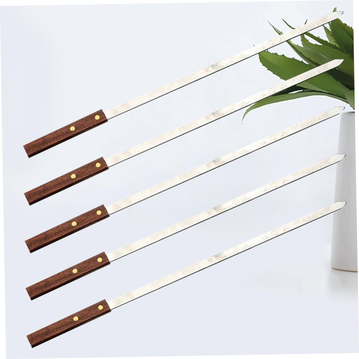 ifundom 5pezzi Spiedini Per Barbecue in Acciaio Inox Riutilizzabili Spiedini Per Carne Piatti Manico in Legno Antiruggine e Durevoli Per Cottura Uniforme Per Barbecue in Famiglia e Feste a