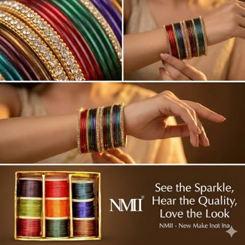 Image of NMII Glass with Plain and Glossy Finished Bangle Set For Women and Girls