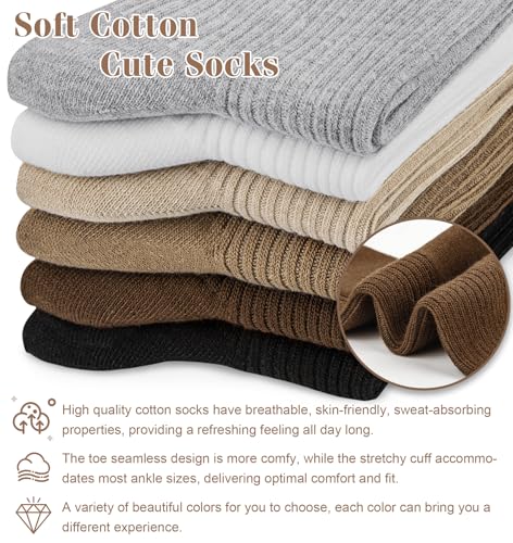 YSense 6 Pairs Women's Crew Socks Cute Aesthetic Cotton Neutral Slouch Socks for Athletic, Boot, Casual Girls4