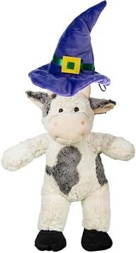 Bessie Mae MOO-cho The Cow 16 Inch with Purple Witch Hat Spooky Cute Plush Toy for Halloween, Make Your own Toy Perfect for Halloween Decor, Trick-or-Treat Gifts, Festive Fun